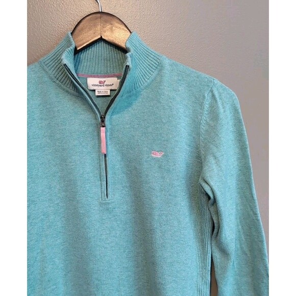 Vineyard Vines Size Small Quarter Zip Sweater Womens Pullover Turquoise 1/4 - Picture 3 of 5